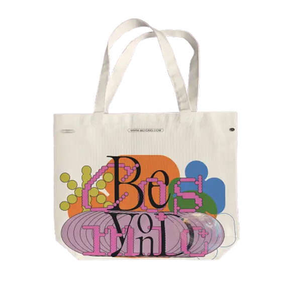 colorful scifi tote bag design for cosmic trip festival