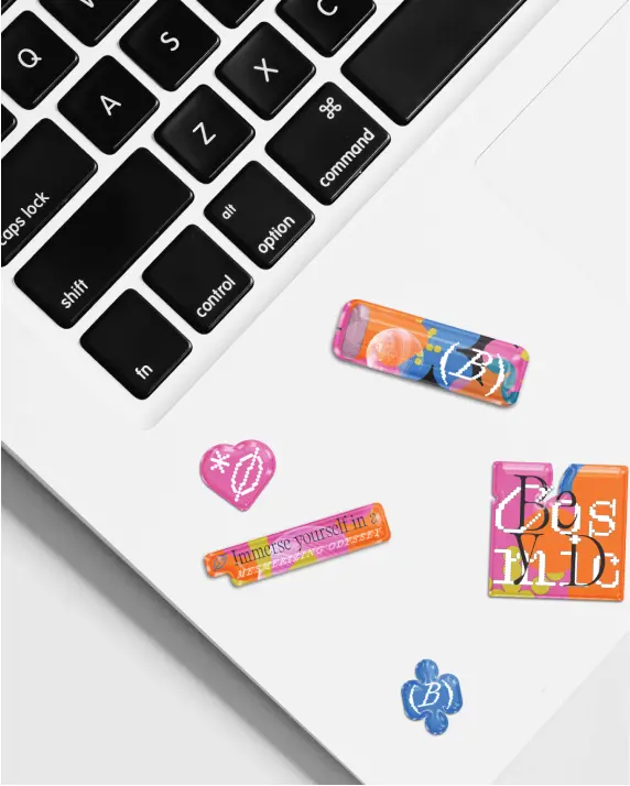 colorful scifi 3d stickers design for cosmic trip festival